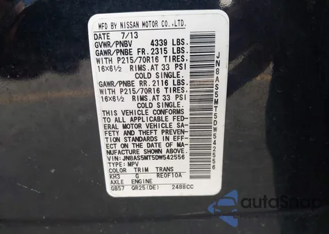 2013 Nissan Rogue S/Sv z USA, uszkodzony, nr VIN JN8AS5MT5DW542556